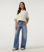 Mid Rise Barrel Leg Casual Jeans with Pockets — Blue Jasper Denim — view 5