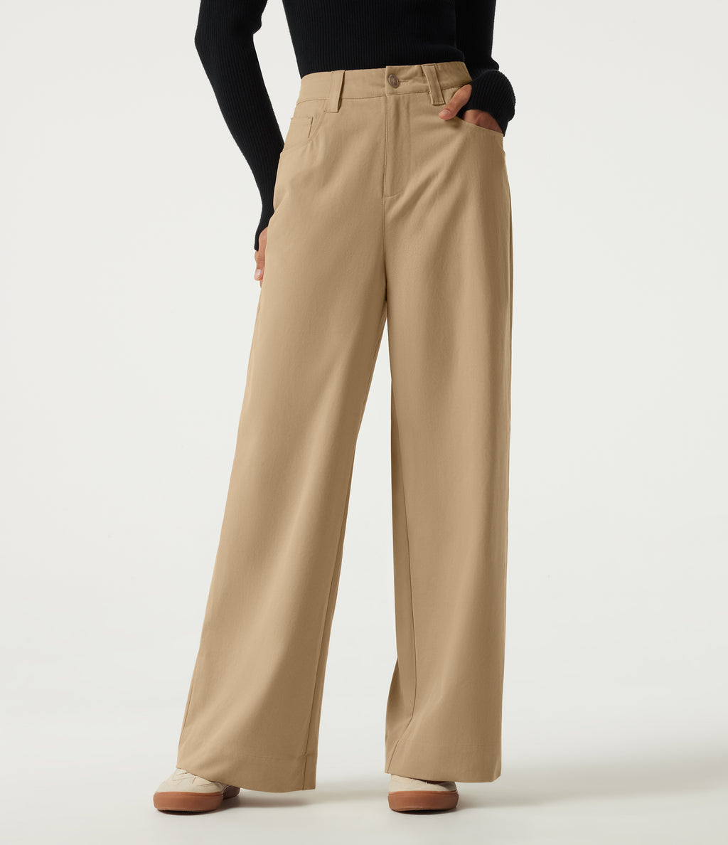 High Waisted Straight Leg Casual Pants with Pockets — Curds & Whey — view 1