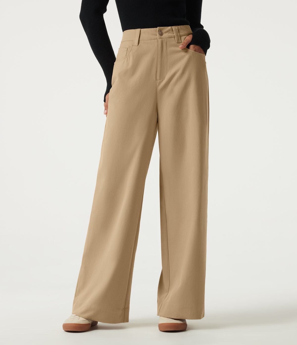 High Waisted Straight Leg Casual Pants with Pockets — Curds & Whey — view 1