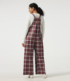 Square Neck Plaid Wide Leg Dungarees with Pockets — Brick Red Plaid — view 2