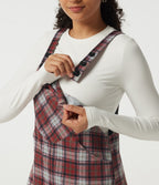 Square Neck Plaid Wide Leg Dungarees with Pockets — Brick Red Plaid — view 5