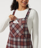 Square Neck Plaid Wide Leg Dungarees with Pockets — Brick Red Plaid — view 6