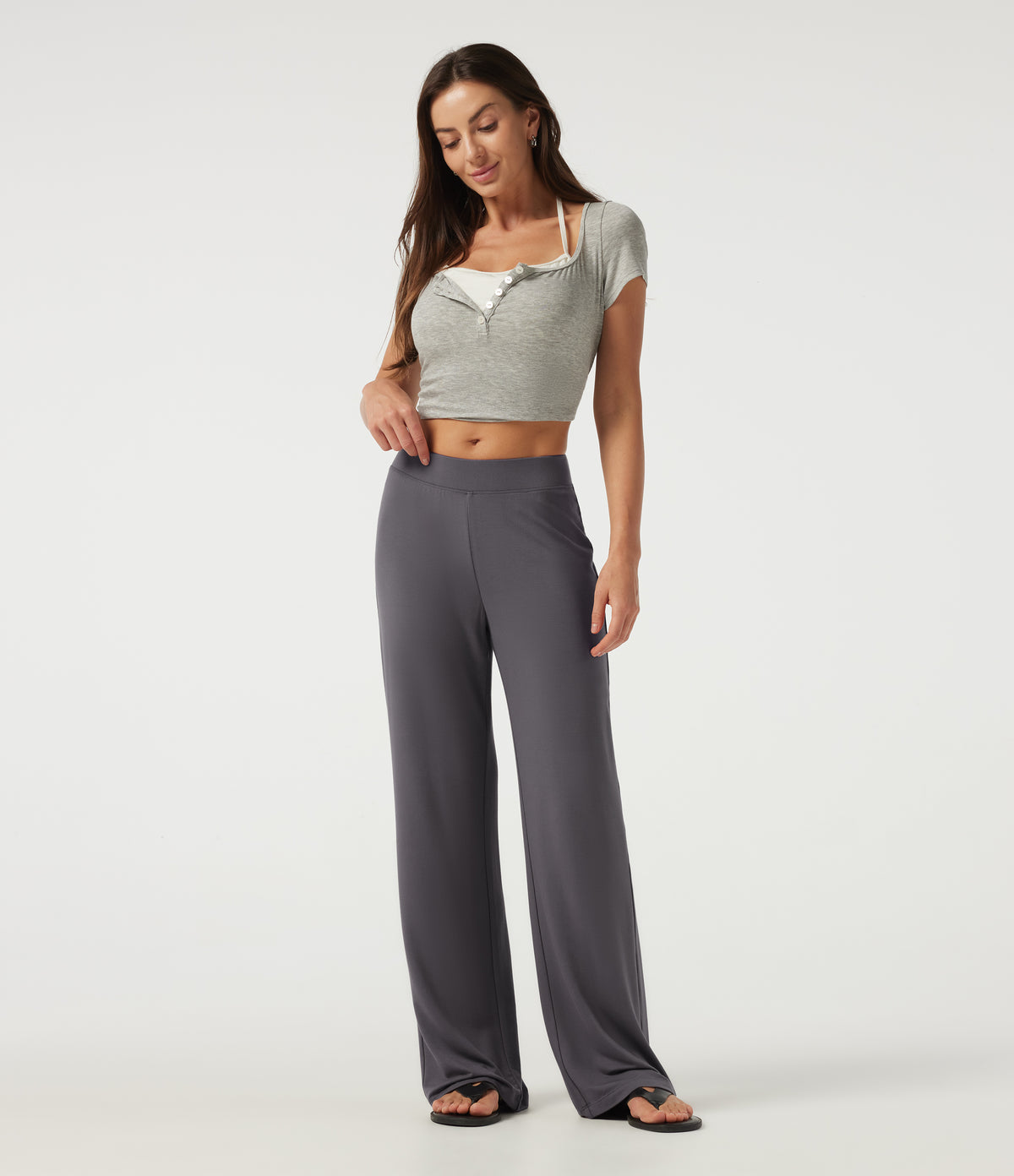 Low Rise Straight Leg Casual Trousers — Granite Gray — view 7
