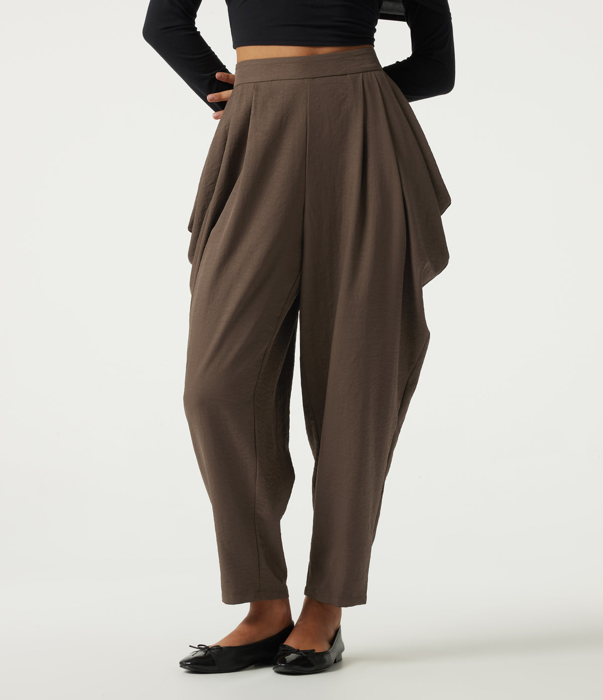 High Waisted Tapered Casual Trousers with Pockets — Rain Drum — view 1