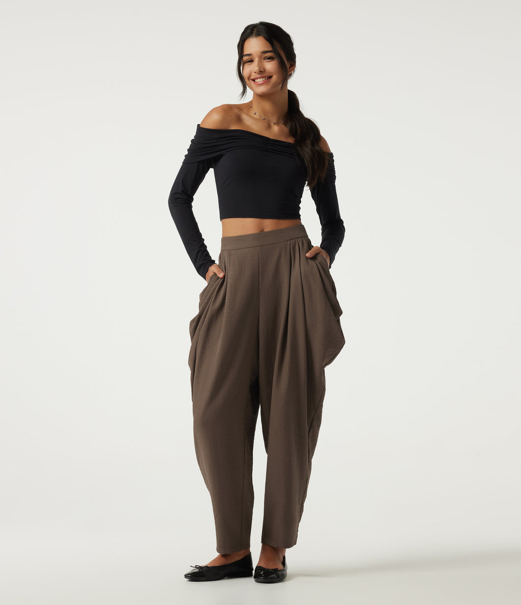 High Waisted Tapered Casual Trousers with Pockets — Rain Drum — view 8