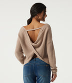 Boat Neck Long Sleeve Cut Out Back Casual Jumper — Nougat — view 1
