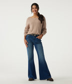 Boat Neck Long Sleeve Cut Out Back Casual Jumper — Nougat — view 7