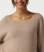 Boat Neck Long Sleeve Cut Out Back Casual Jumper — Nougat — view 5