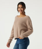 Boat Neck Long Sleeve Cut Out Back Casual Jumper — Nougat — view 3