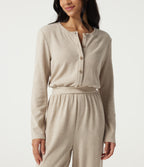 Round Neck Long Sleeve Casual Jumpsuit with Pockets -Edition — Oatmeal Khaki — view 5