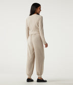 Round Neck Long Sleeve Casual Jumpsuit with Pockets -Edition — Oatmeal Khaki — view 2
