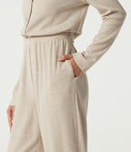 Round Neck Long Sleeve Casual Jumpsuit with Pockets -Edition — Oatmeal Khaki — view 7