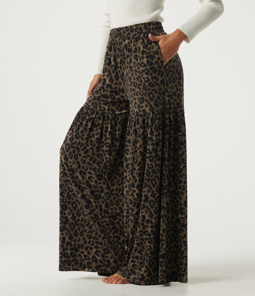 High Waisted Leopard Print Baggy Casual Trousers with Pockets — Hazel Prowl — view 3