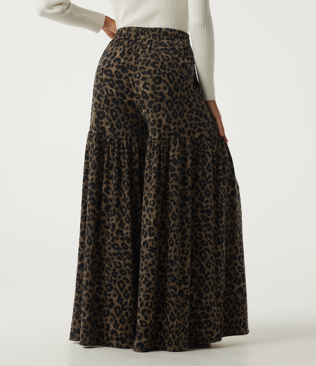 High Waisted Leopard Print Baggy Casual Trousers with Pockets — Hazel Prowl — view 2