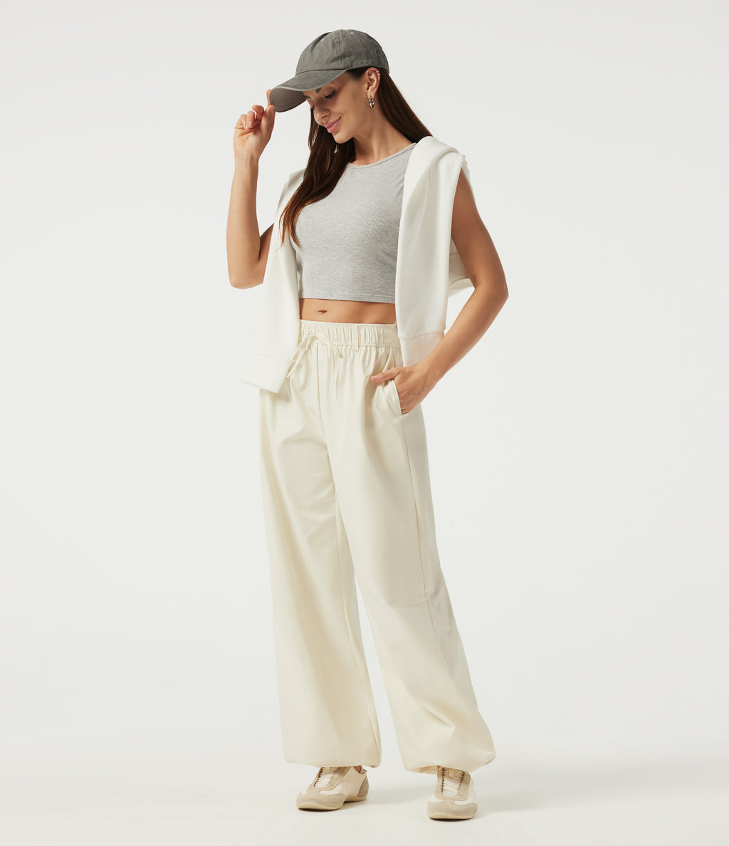 Water Repellent Wear-Resistant Low Rise Drawstring Casual Joggers with Pockets — Oak White — view 7
