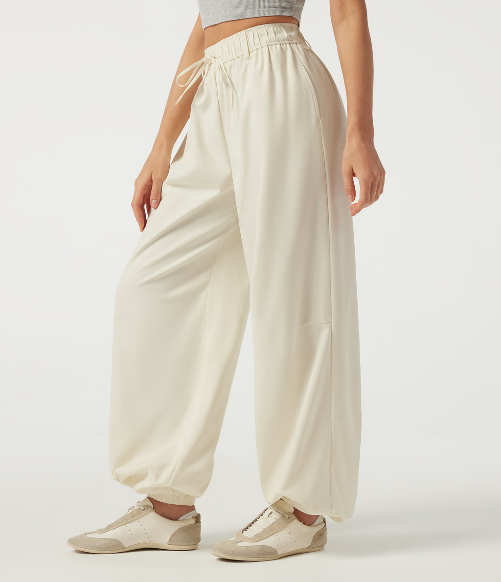 Water Repellent Wear-Resistant Low Rise Drawstring Casual Joggers with Pockets — Oak White — view 3