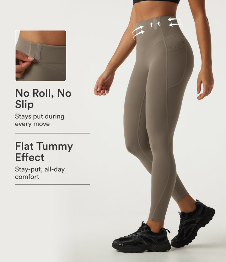 High Waisted Tummy Control Skinny Yoga Leggings with Pockets — Dawn Brown — view 1