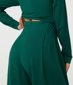 Square Neck Long Sleeve Built-in Bra Wide Leg Casual Jumpsuit with Pockets-Edition — Rain Forest — view 5