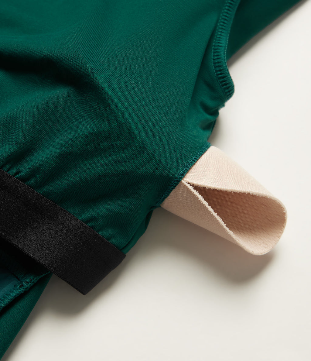 Square Neck Long Sleeve Built-in Bra Wide Leg Casual Jumpsuit with Pockets-Edition — Rain Forest — view 8