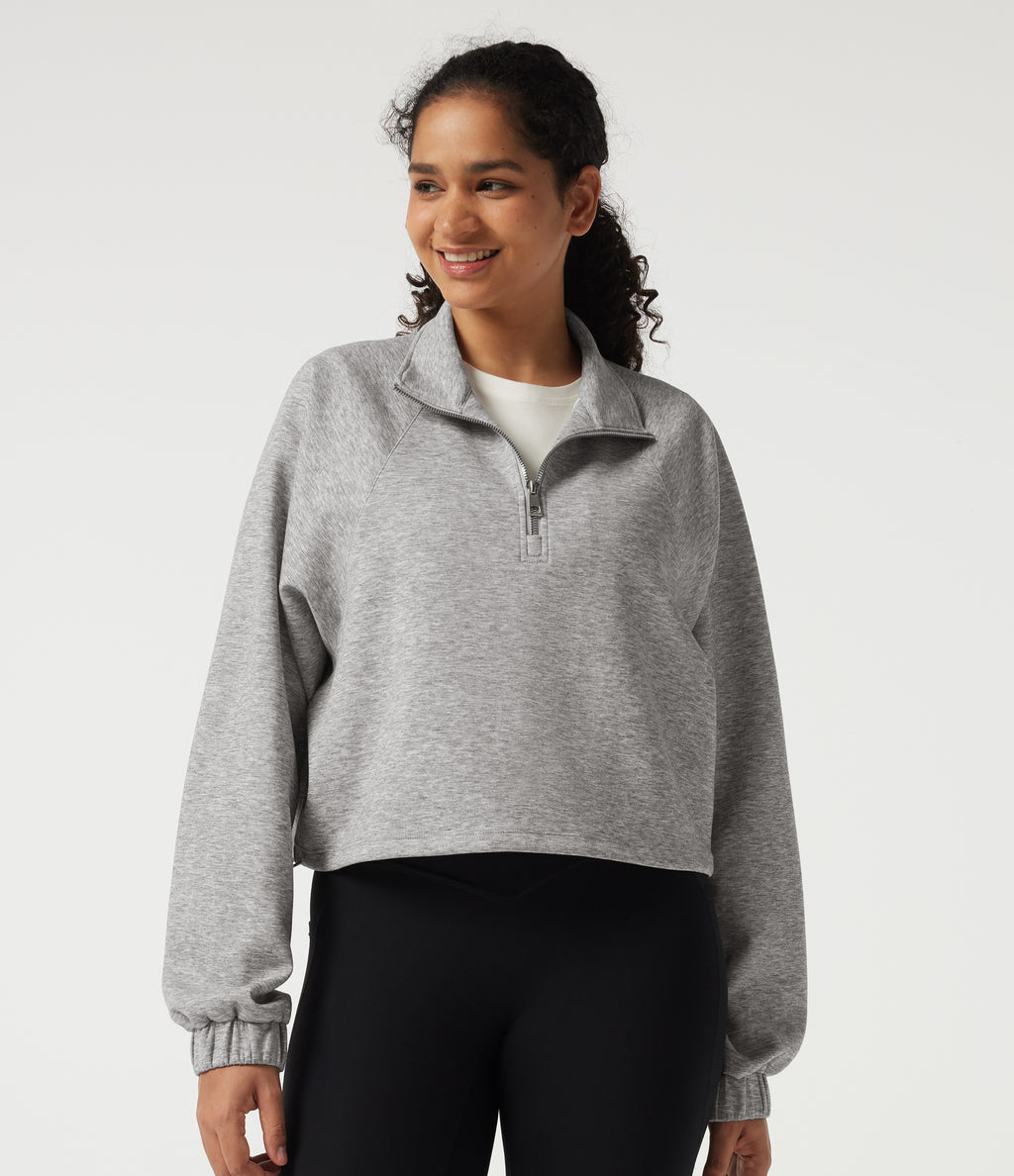 Mock Neck Long Sleeve Drawstring Casual Sweatshirt — Fog Gray — view 4