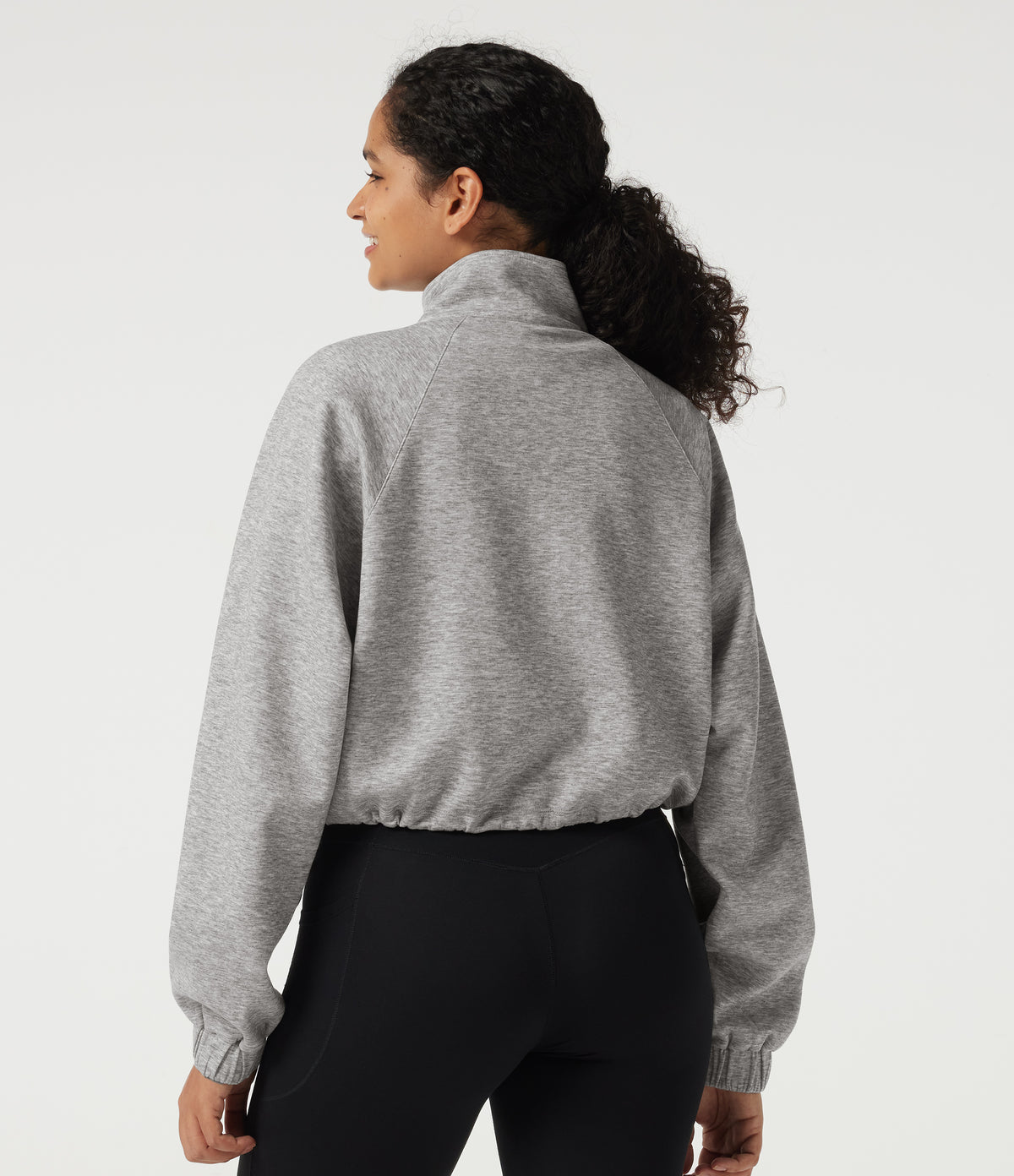 Mock Neck Long Sleeve Drawstring Casual Sweatshirt — Fog Gray — view 2