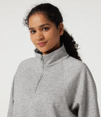 Mock Neck Long Sleeve Drawstring Casual Sweatshirt — Fog Gray — view 6