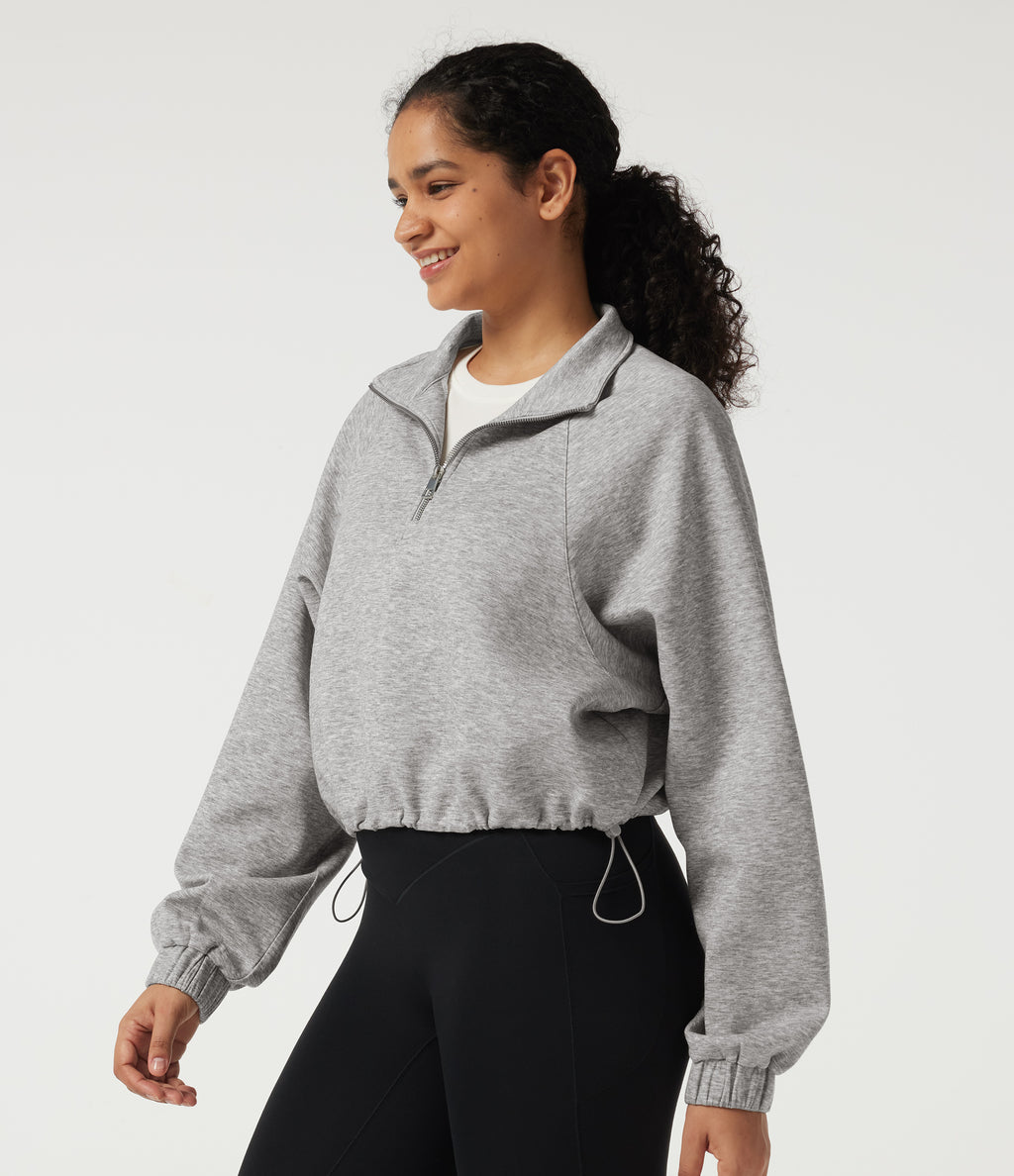 Mock Neck Long Sleeve Drawstring Casual Sweatshirt — Fog Gray — view 3