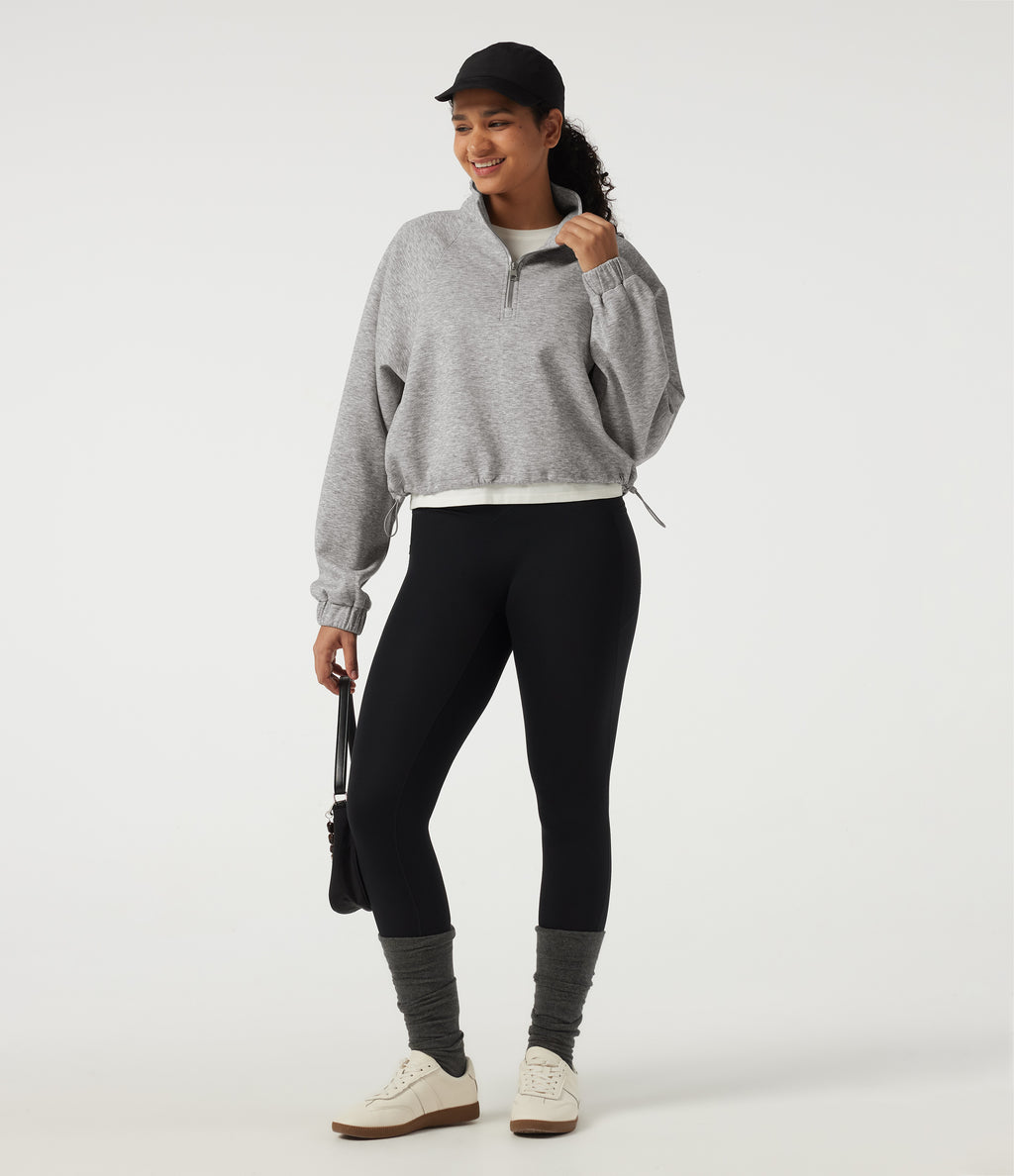 Mock Neck Long Sleeve Drawstring Casual Sweatshirt — Fog Gray — view 8
