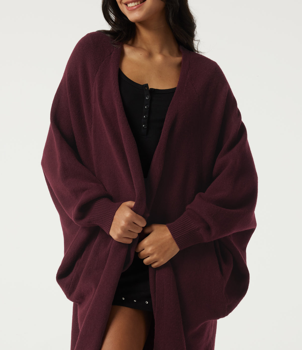 Raglan Long Sleeve Casual Cardigan with Pockets — Mulled Night — view 4