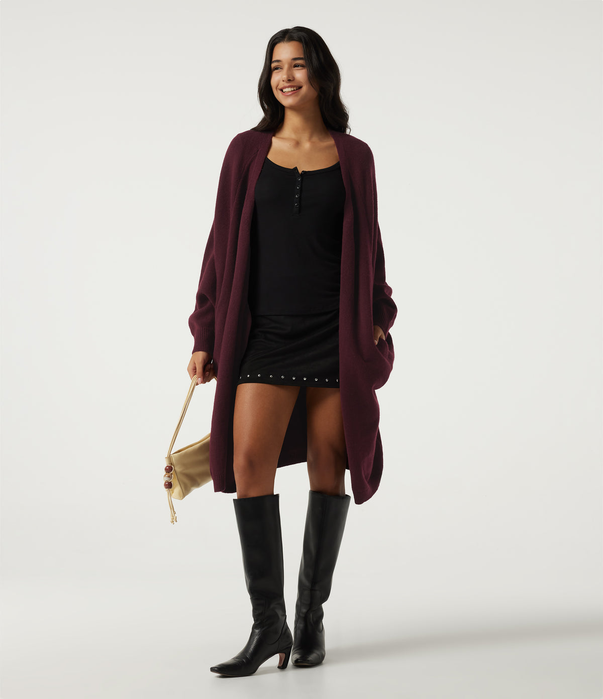 Raglan Long Sleeve Casual Cardigan with Pockets — Mulled Night — view 6