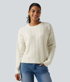 Round Neck Long Sleeve Causal Jumper — Marshmallow — view 1