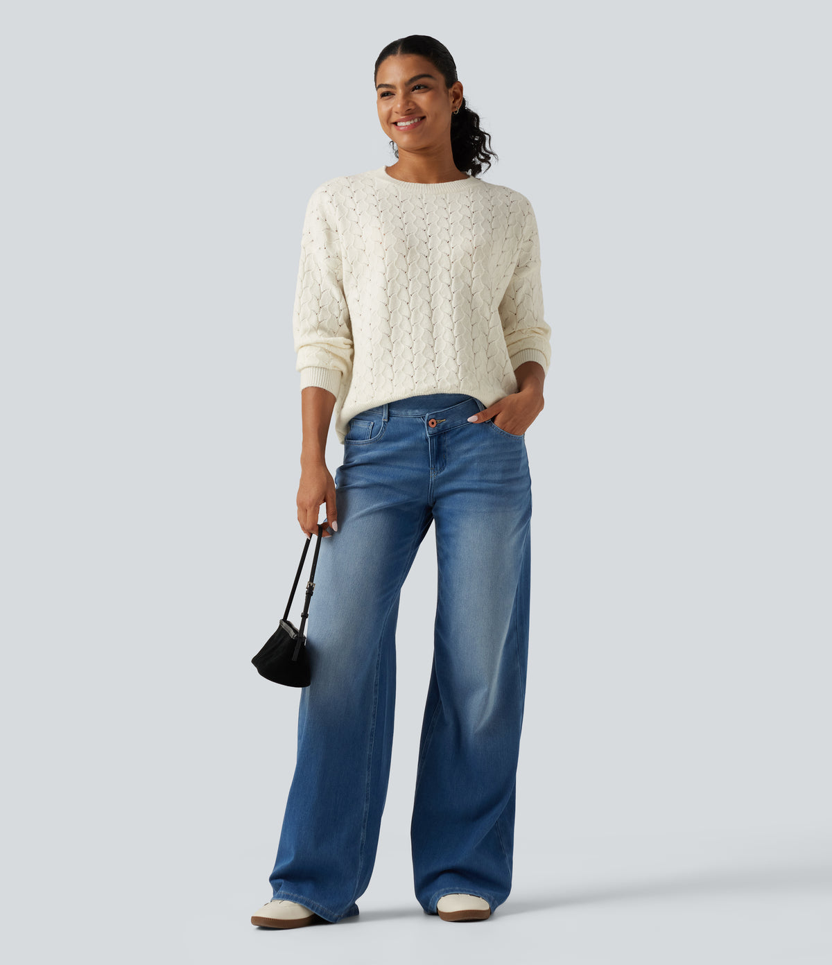 Round Neck Long Sleeve Causal Jumper — Marshmallow — view 6