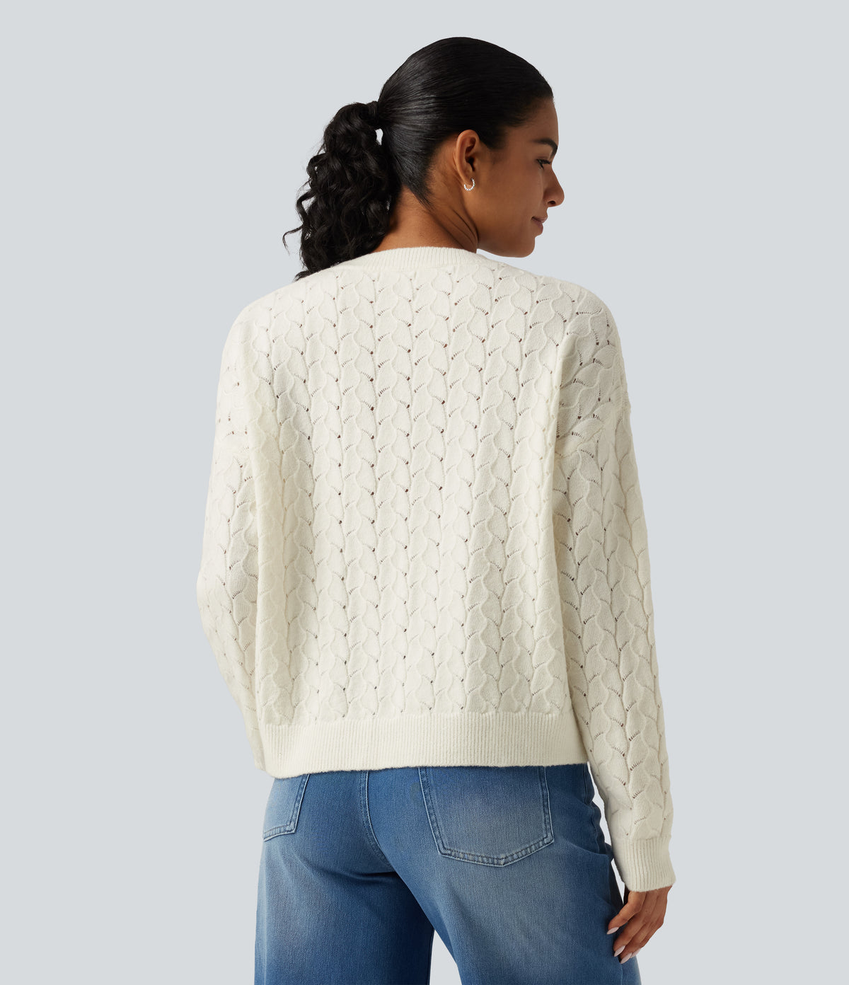 Round Neck Long Sleeve Causal Jumper — Marshmallow — view 2