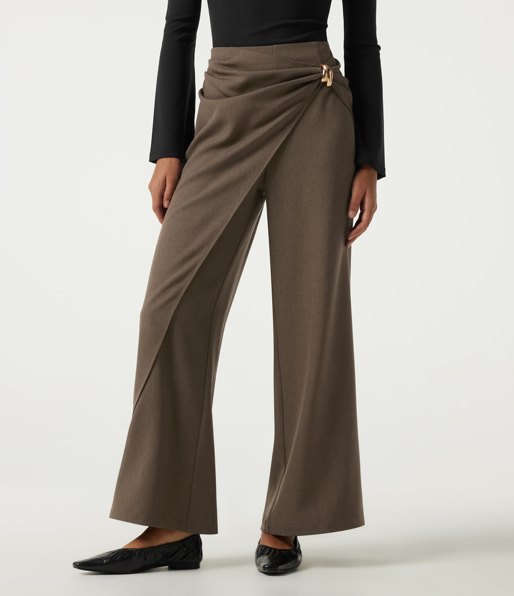 High Waisted Straight Leg Work Trousers — Shitake — view 1