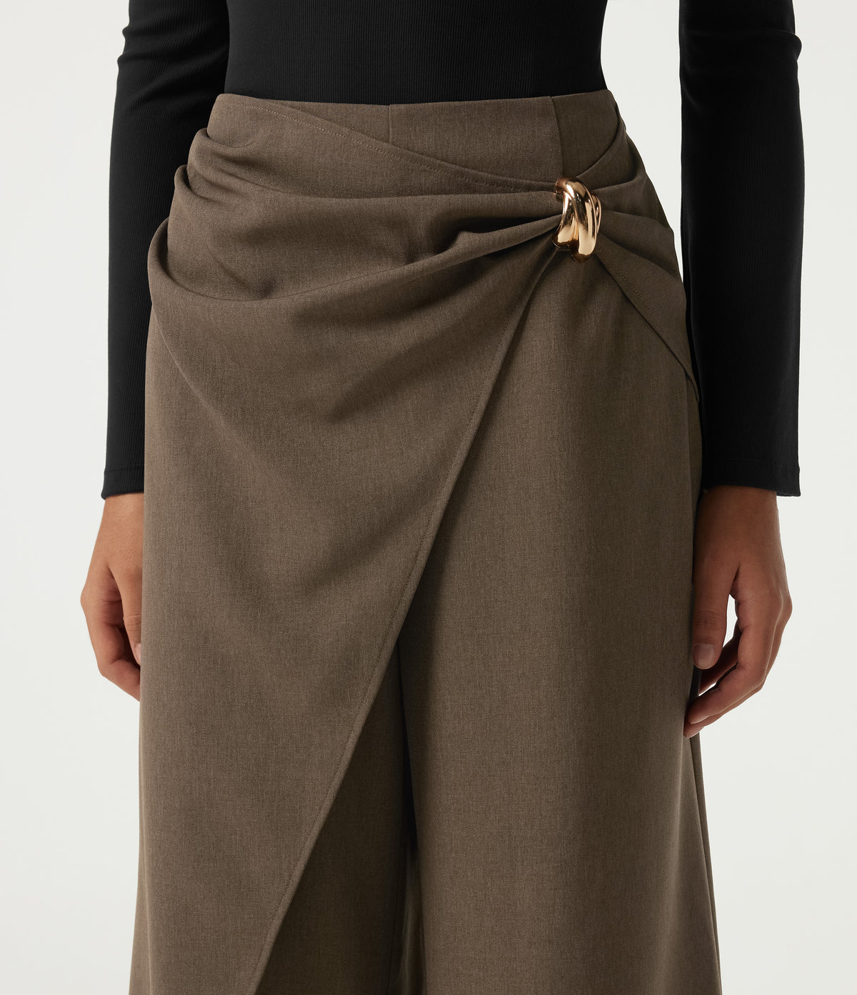 High Waisted Straight Leg Work Trousers — Shitake — view 4