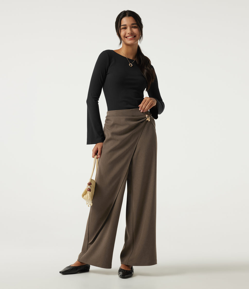 High Waisted Straight Leg Work Trousers — Shitake — view 7