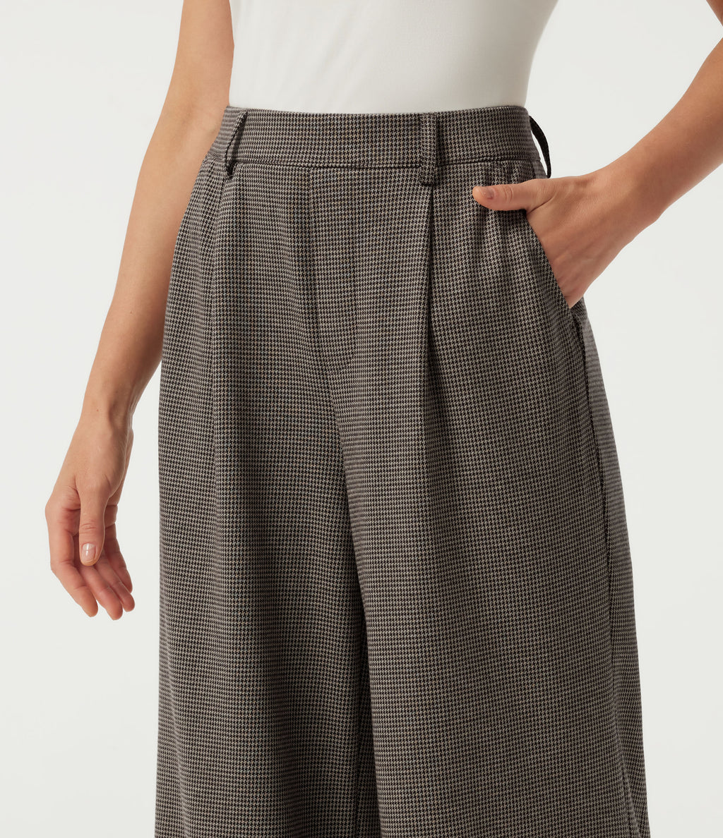 High Waisted Wide Leg Houndstooth Work Trousers with Pockets — Urban Marl — view 4