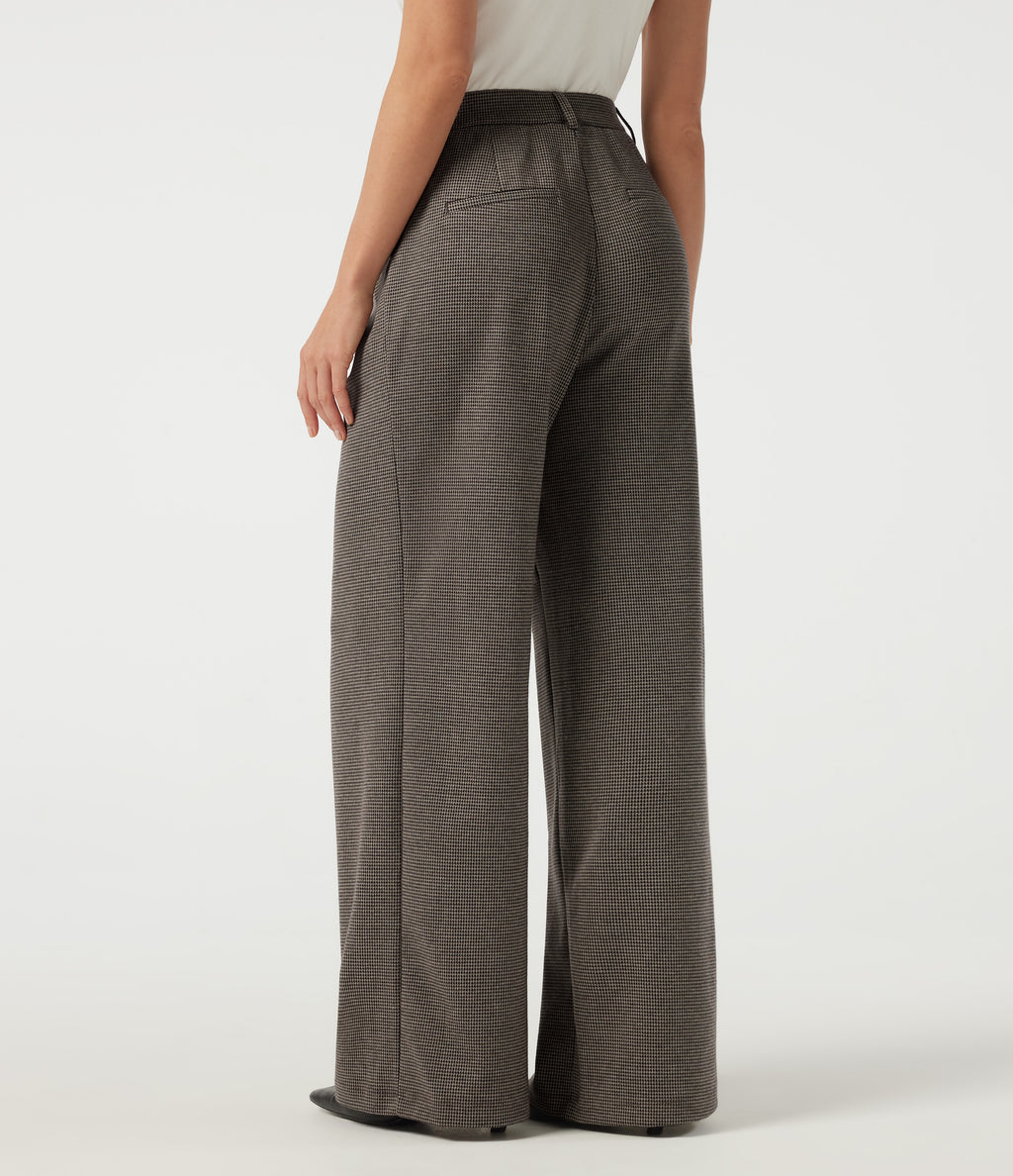 High Waisted Wide Leg Houndstooth Work Trousers with Pockets — Urban Marl — view 2