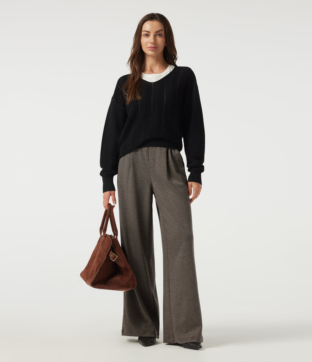 High Waisted Wide Leg Houndstooth Work Trousers with Pockets — Urban Marl — view 6