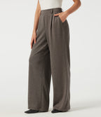 High Waisted Wide Leg Houndstooth Work Trousers with Pockets — Urban Marl — view 3