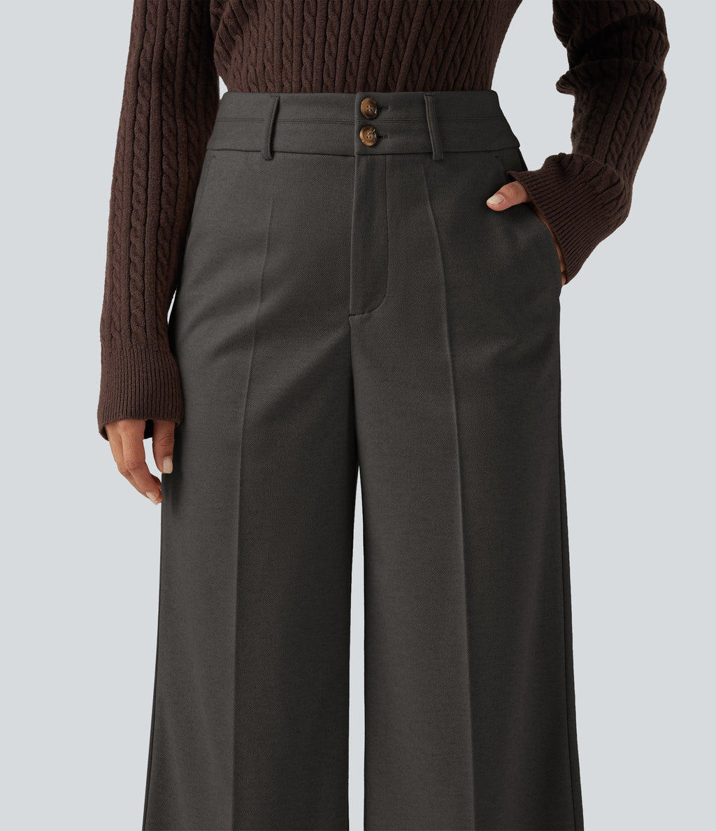 High Waisted Straight Leg Work Trousers with Pockets — Smoked Stone — view 4