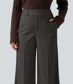 High Waisted Straight Leg Work Trousers with Pockets — Smoked Stone — view 4