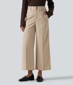 High Waisted Straight Leg Work Trousers with Pockets — Flaxen Beige — view 6