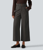 High Waisted Straight Leg Work Trousers with Pockets — Smoked Stone — view 1