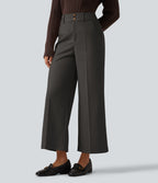 High Waisted Straight Leg Work Trousers with Pockets — Smoked Stone — view 3