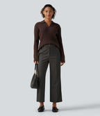High Waisted Straight Leg Work Trousers with Pockets — Smoked Stone — view 5
