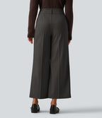 High Waisted Straight Leg Work Trousers with Pockets — Smoked Stone — view 2