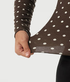 Mock Neck Long Sleeve Polka Dot Slim Casual T-Shirt — Cocoa Cream Dot — view 5