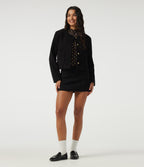 Mock Neck Long Sleeve Polka Dot Slim Casual T-Shirt — Cocoa Cream Dot — view 6