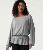Boat Neck Batwing Long Sleeve Casual Top — Mottled Grey — view 1
